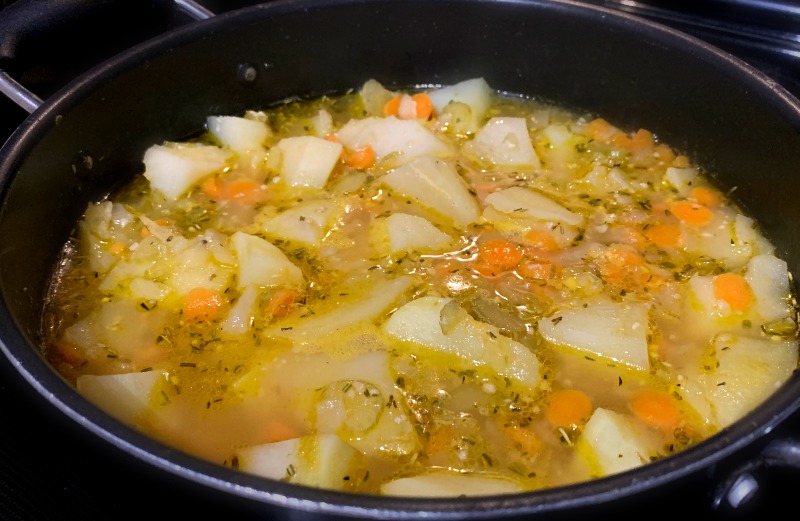 Vegan Potato Soup Simmering