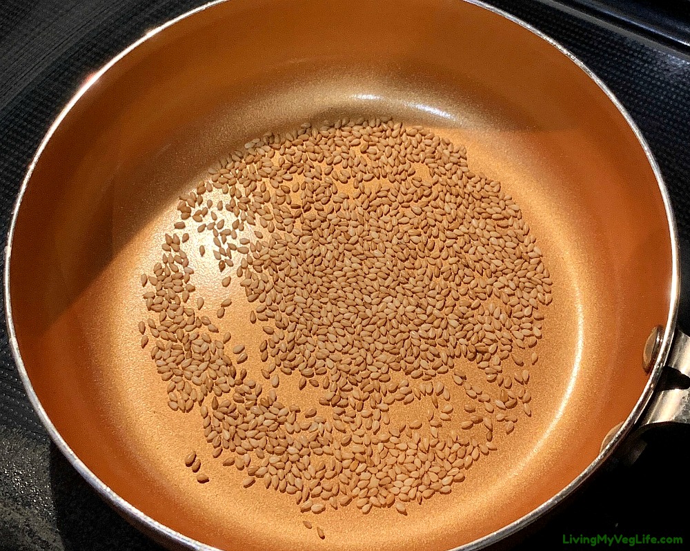 toasted sesame seeds on stove
