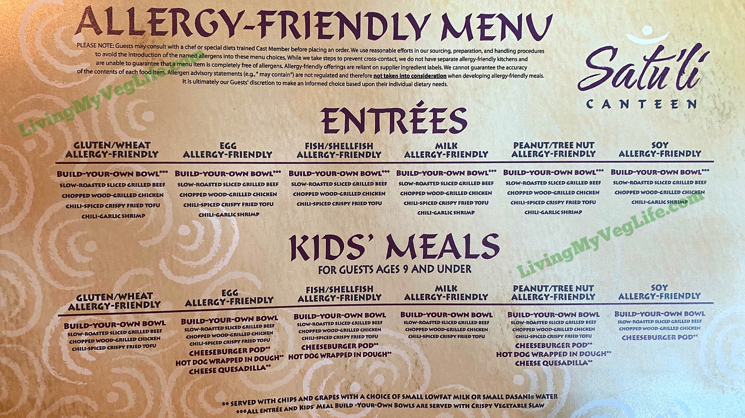 Satu'li Canteen Allergy menu