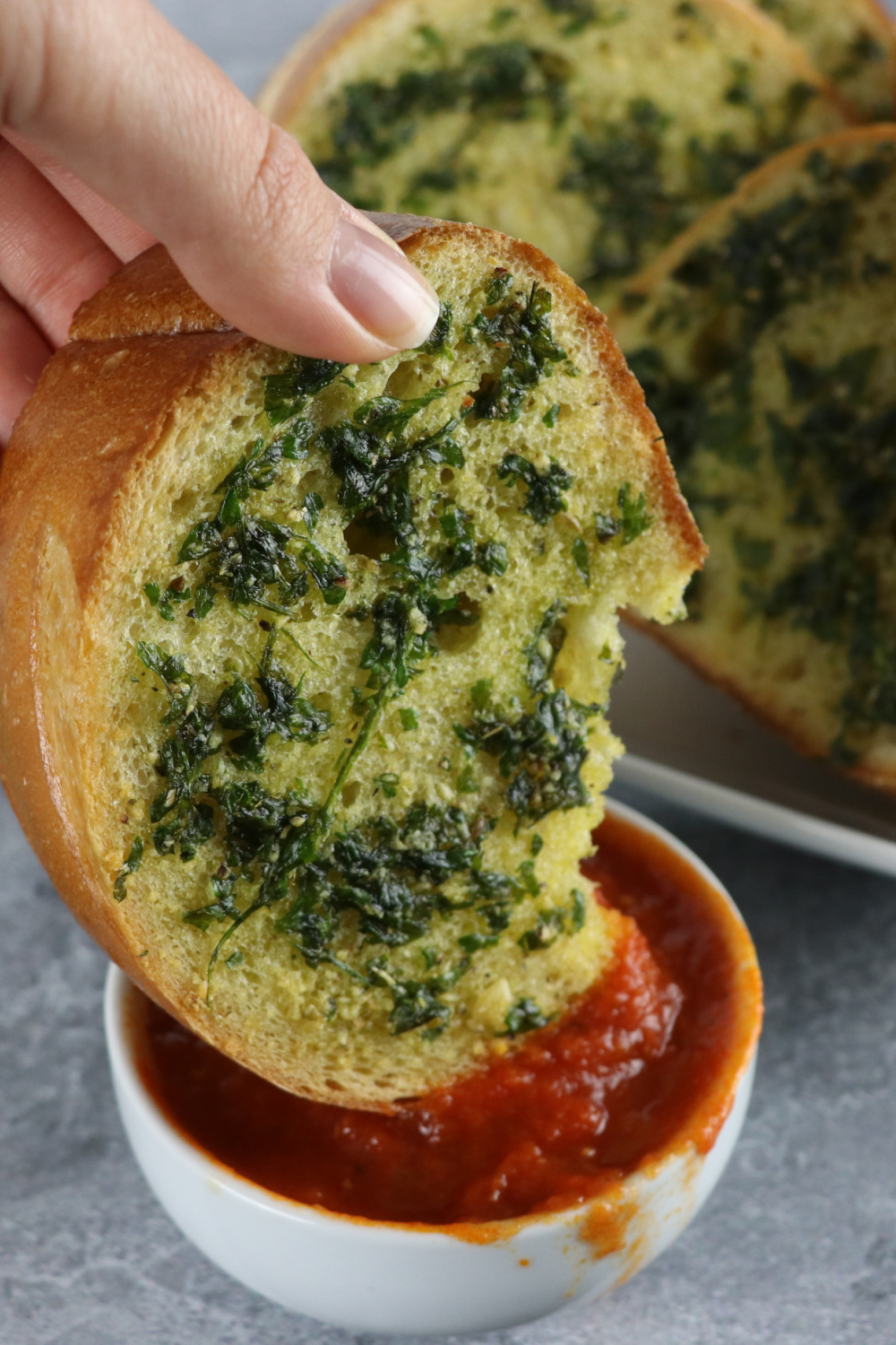 olive oil garlic bread dipped