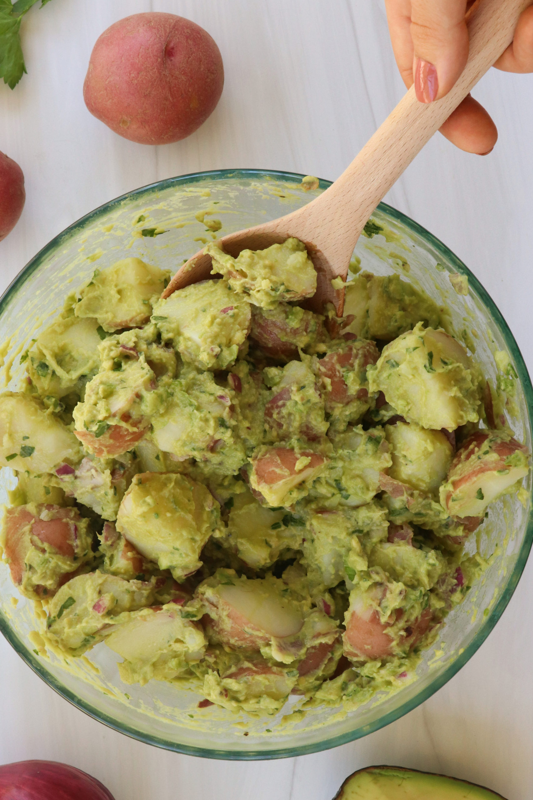 vegan avocado potato salad