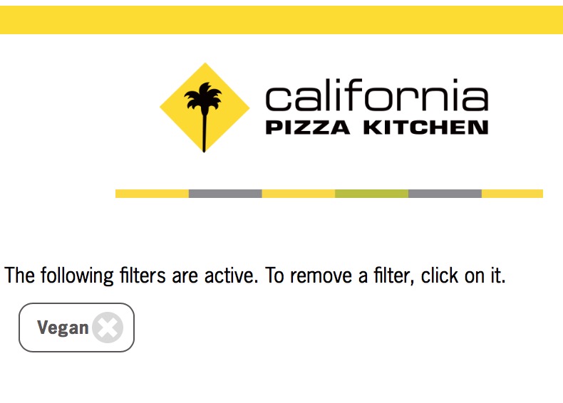 California Pizza Kitchen allergy menu filters
