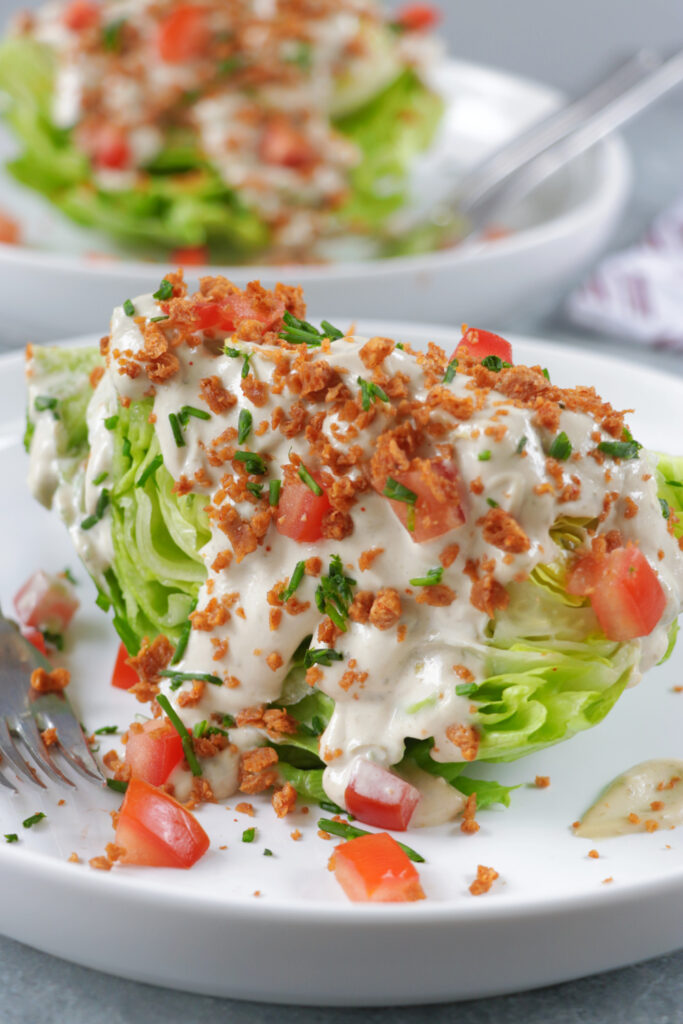 Vegan Wedge Salad with Tahini Blue Cheese Dressing